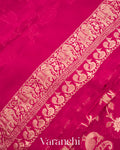 Rani Pink Shikargah Pure Georgette Silk Saree