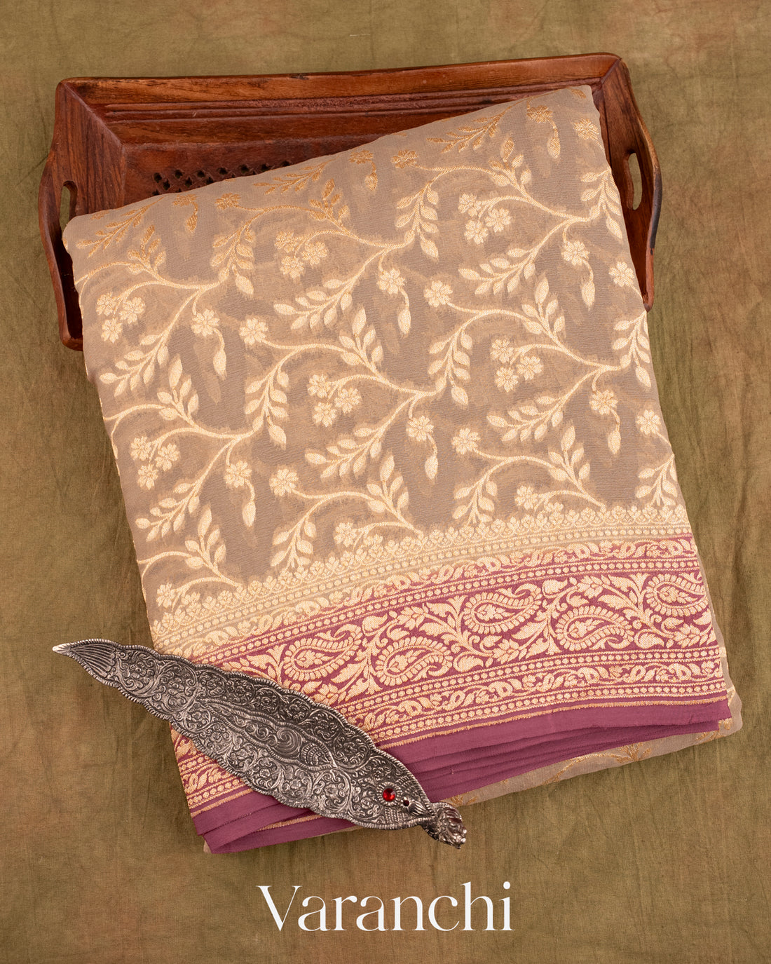 Beige Pure Khaddi Georgette Silk Saree