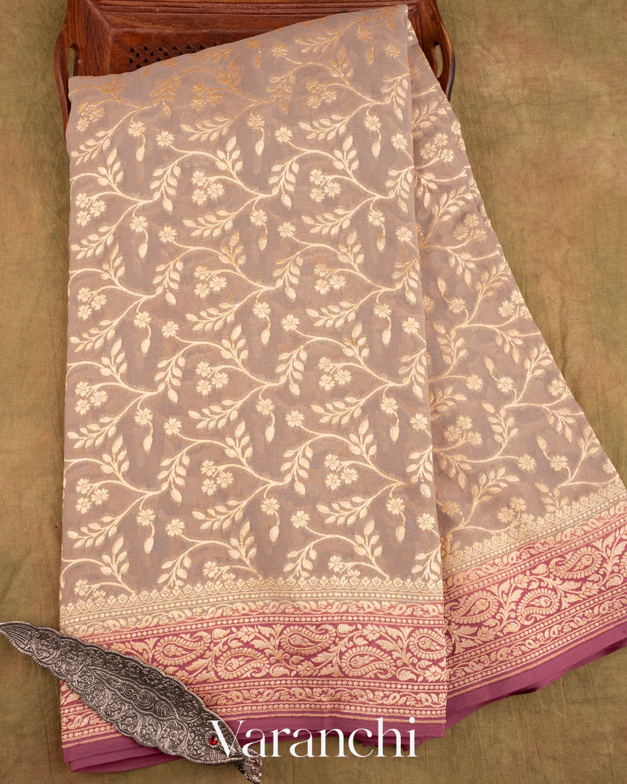 Beige Pure Khaddi Georgette Silk Saree