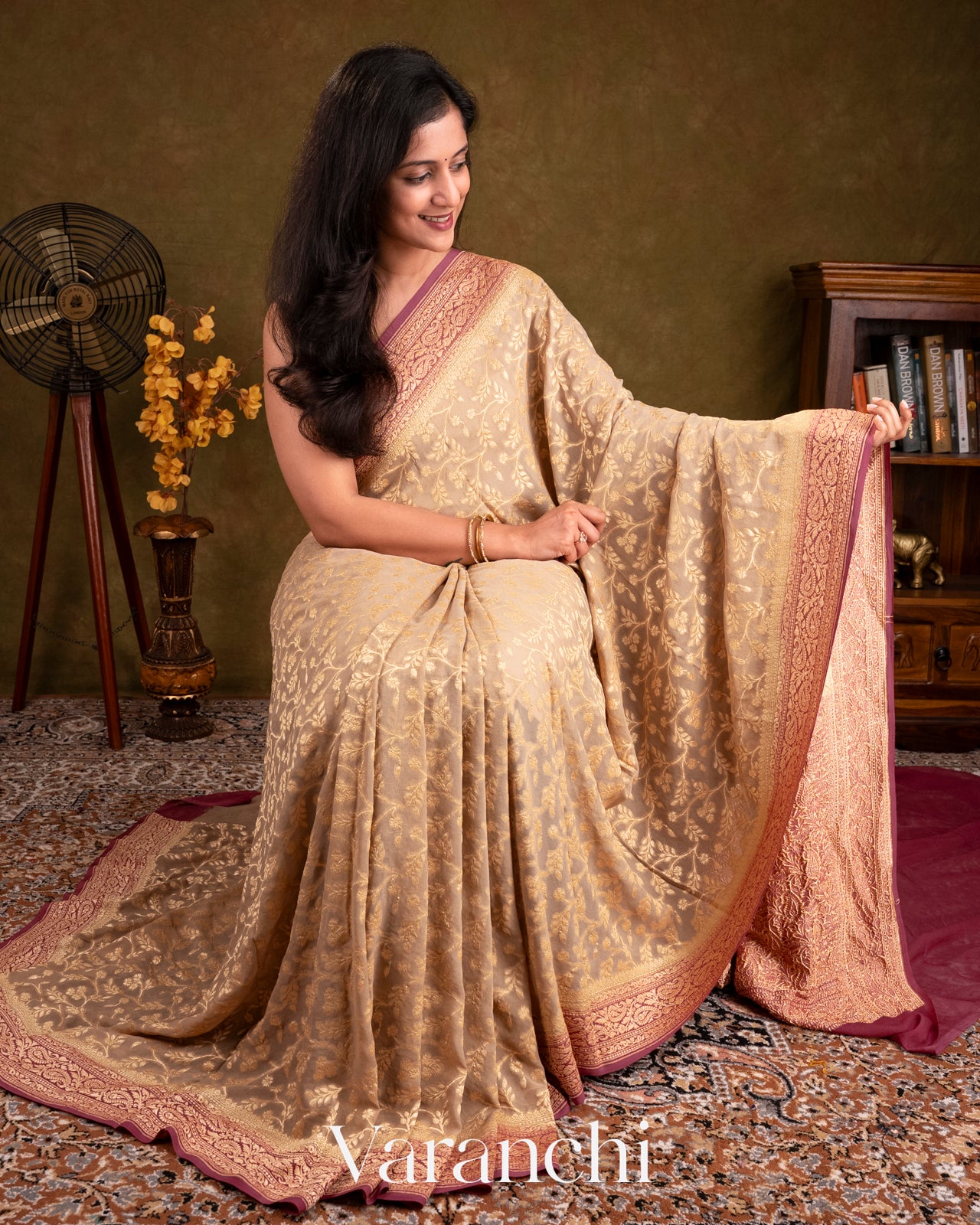 Beige Pure Khaddi Georgette Silk Saree
