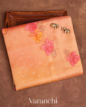 Rose Gold Pure Tissue Kora Silk Saree