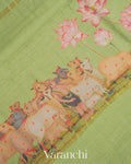 Muted Lemon Green Pure Moonga Silk Saree