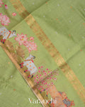 Muted Lemon Green Pure Moonga Silk Saree