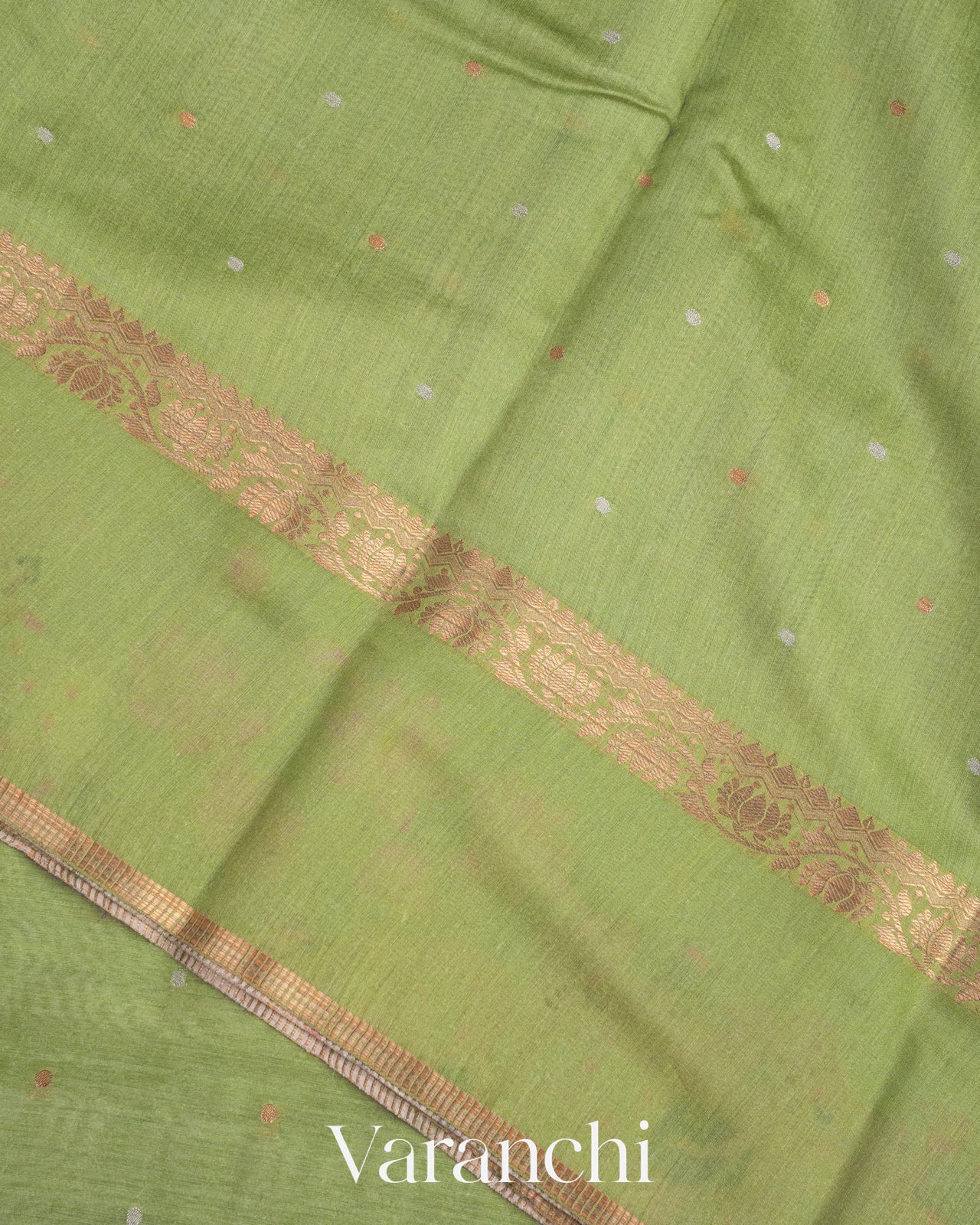 Muted Lemon Green Pure Moonga Silk Saree