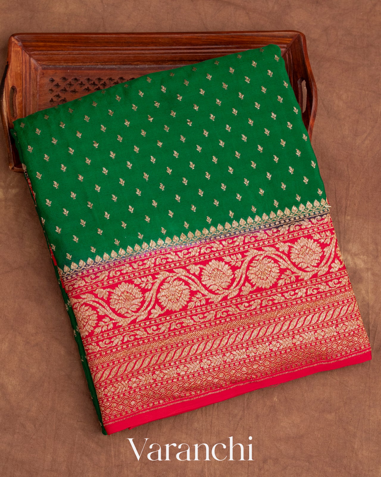 Emerald Green Pure Crepe Silk Handloom Saree