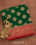 Bottle Green And Red Pure Georgette Silk Saree