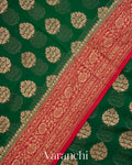 Bottle Green And Red Pure Georgette Silk Saree