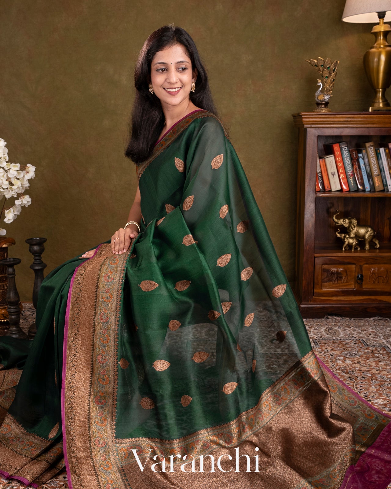 Bottle Green and Wine Pure Kora Silk Handloom Saree