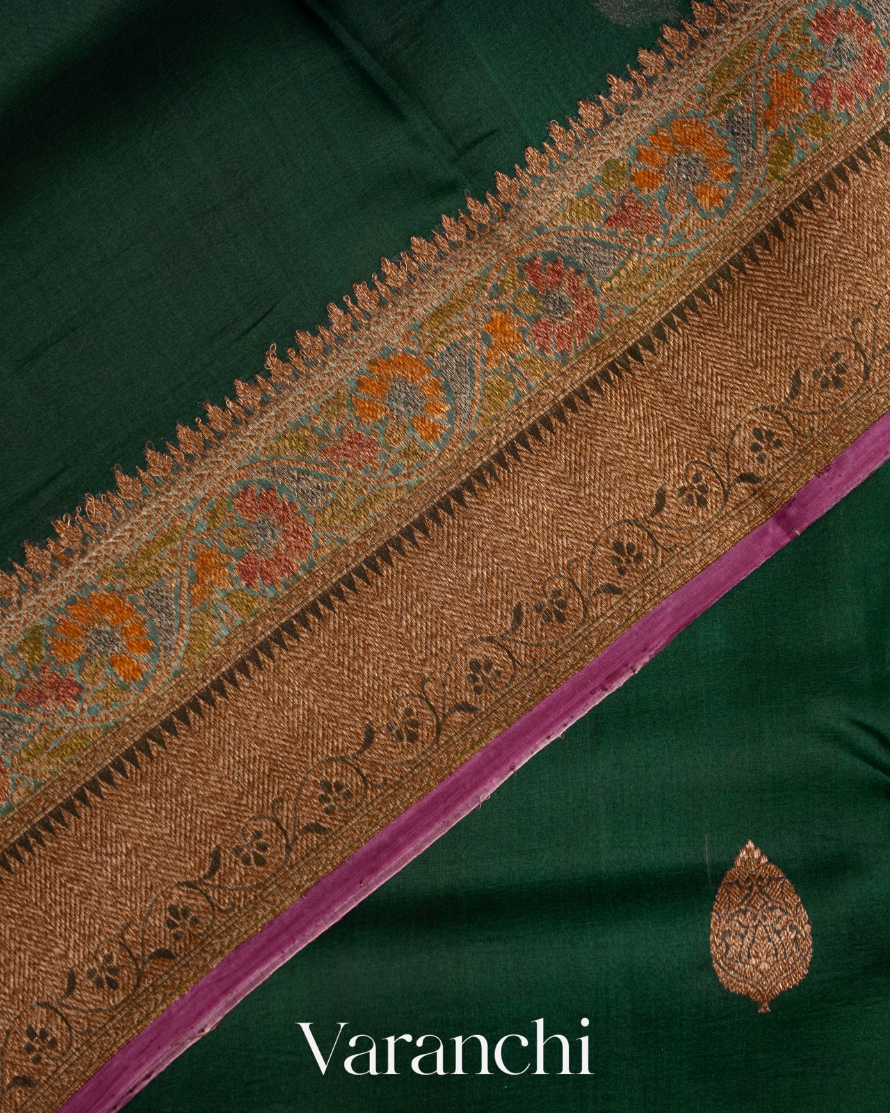 Bottle Green and Wine Pure Kora Silk Handloom Saree