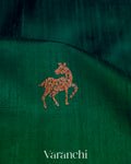 Dark Green and Peacock Blue Ombre-Dyed Raw Silk Handloom Saree