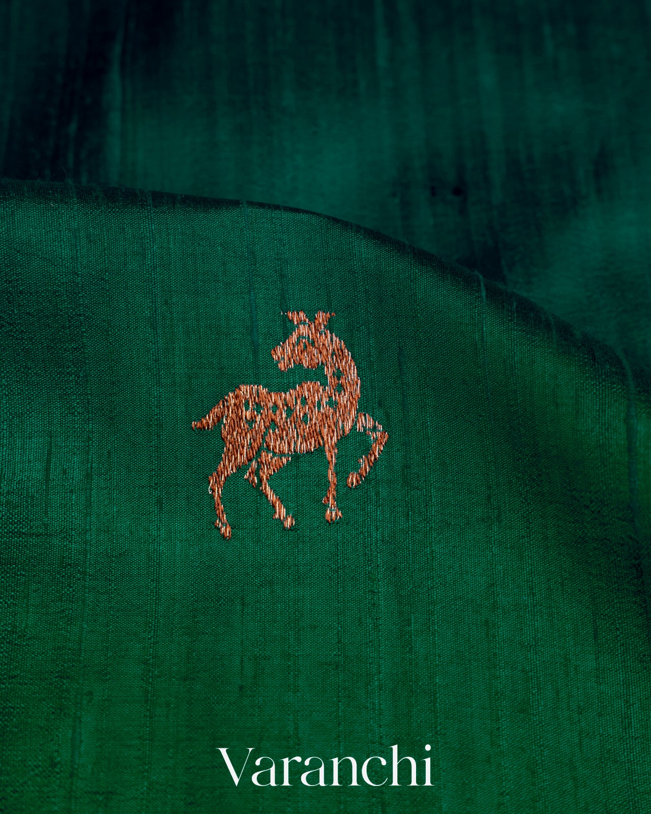 Dark Green and Peacock Blue Ombre-Dyed Raw Silk Handloom Saree
