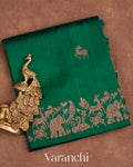 Dark Green and Peacock Blue Ombre-Dyed Raw Silk Handloom Saree