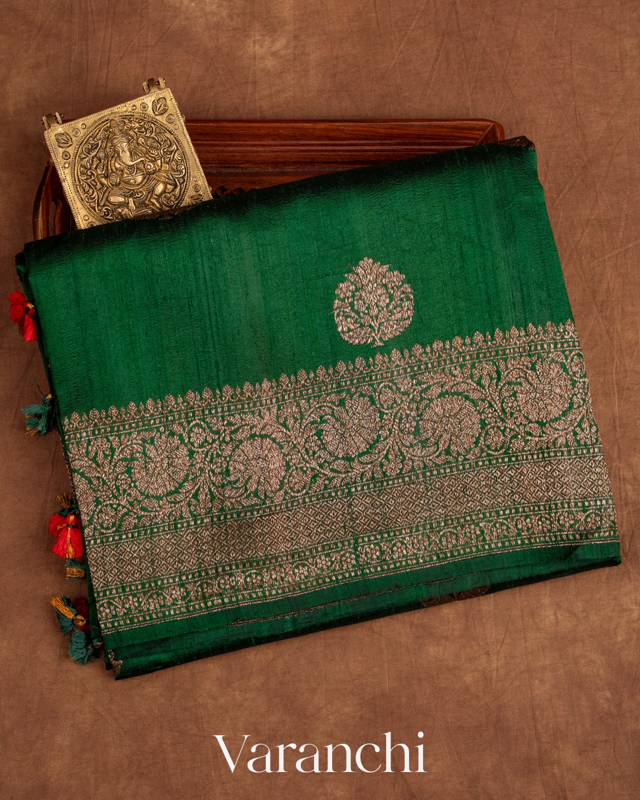 Dark Green Pure Raw Silk Handloom Saree