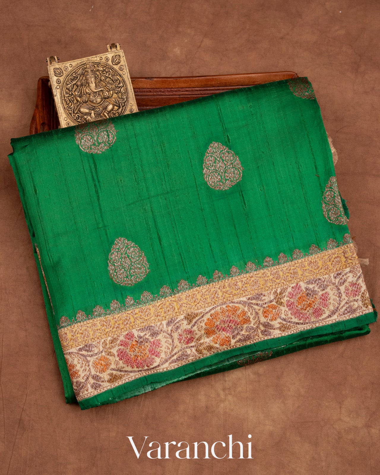 Emerald Green Pure Tussar Silk Handlooom Saree