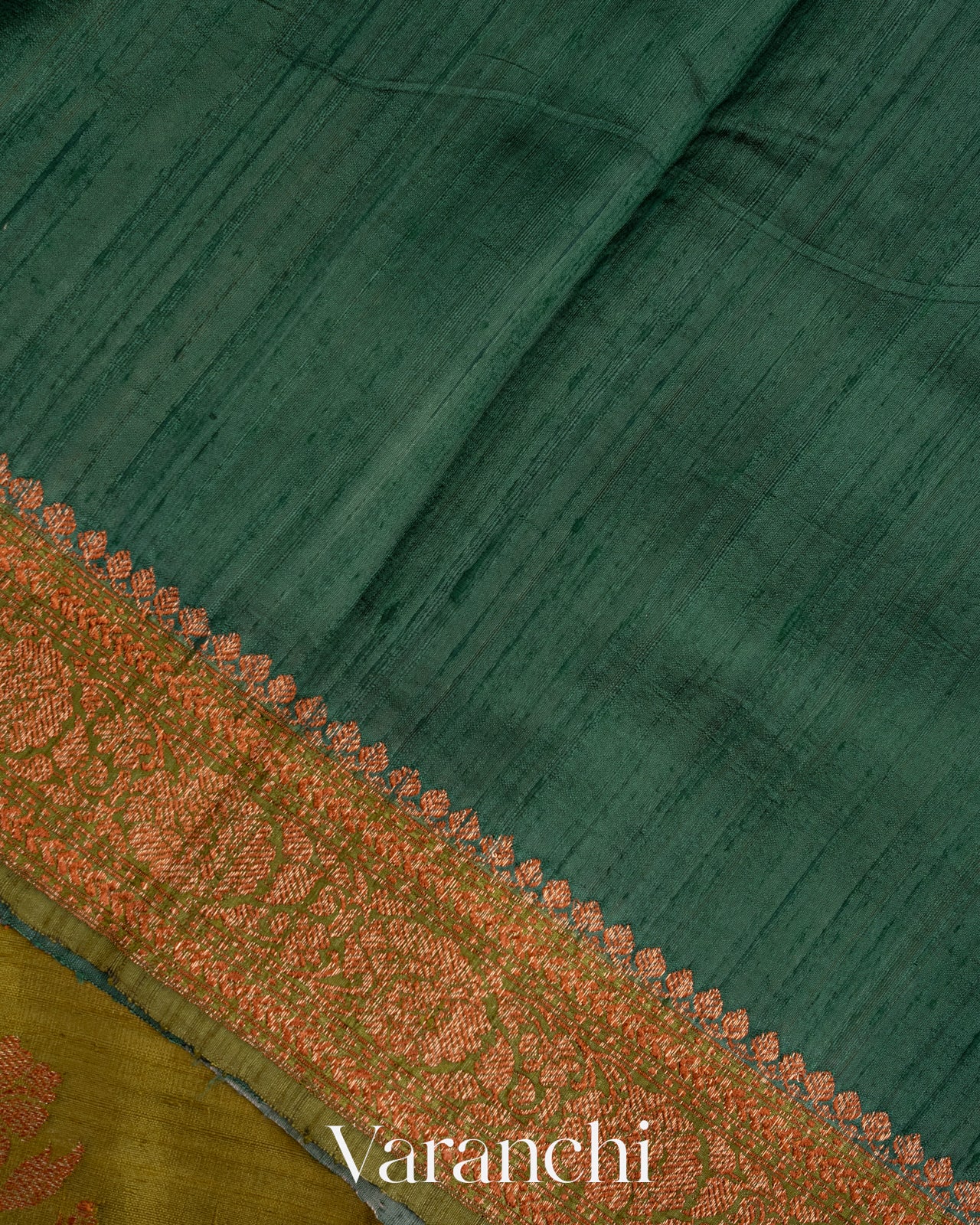 Olive Green Tricolour Rangkaat Raw Silk Handloom Saree