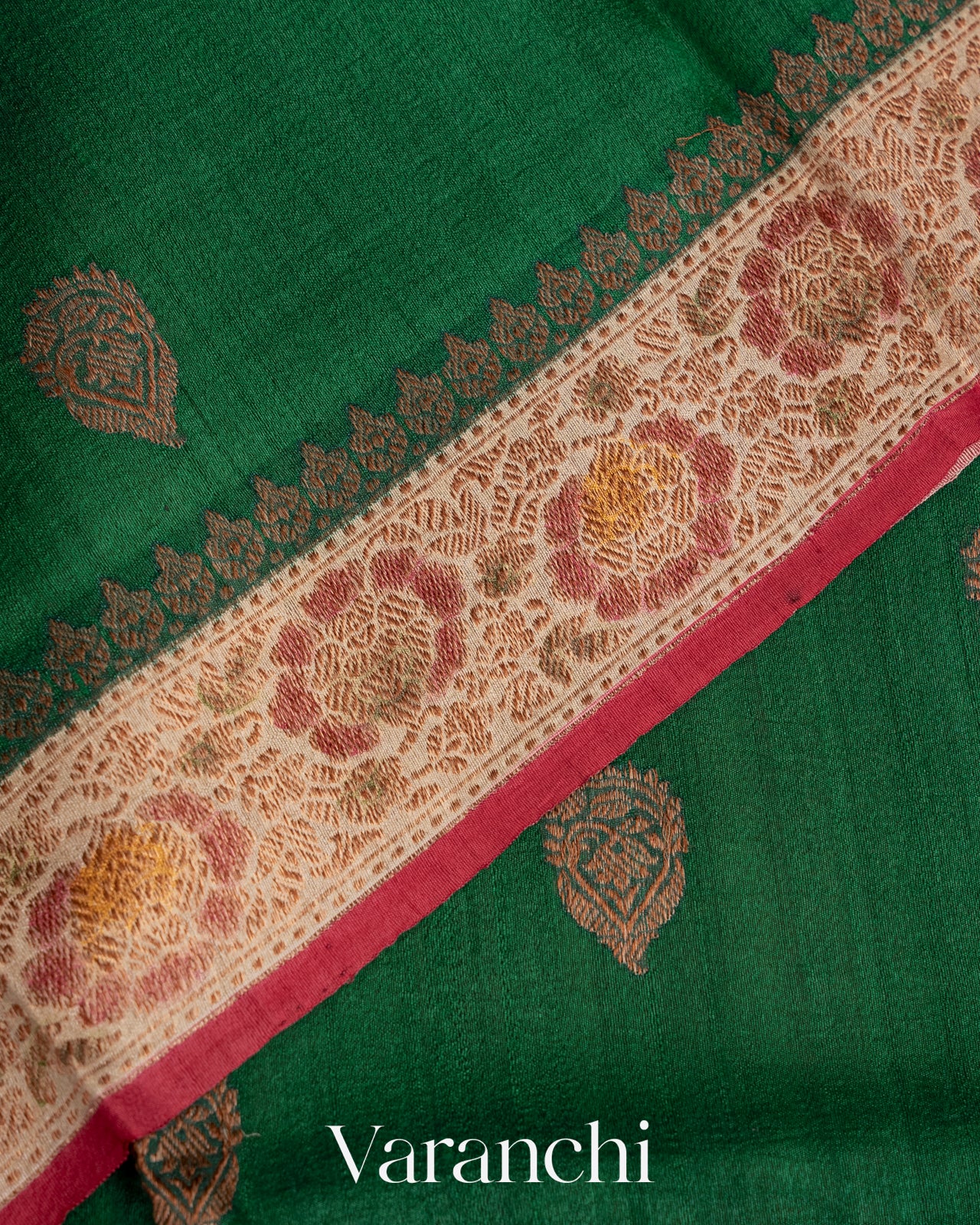 Emerald Green Pure Tussar Silk Handlooom Saree