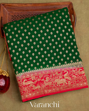 Bottle Green Crepe Silk Handloom Saree