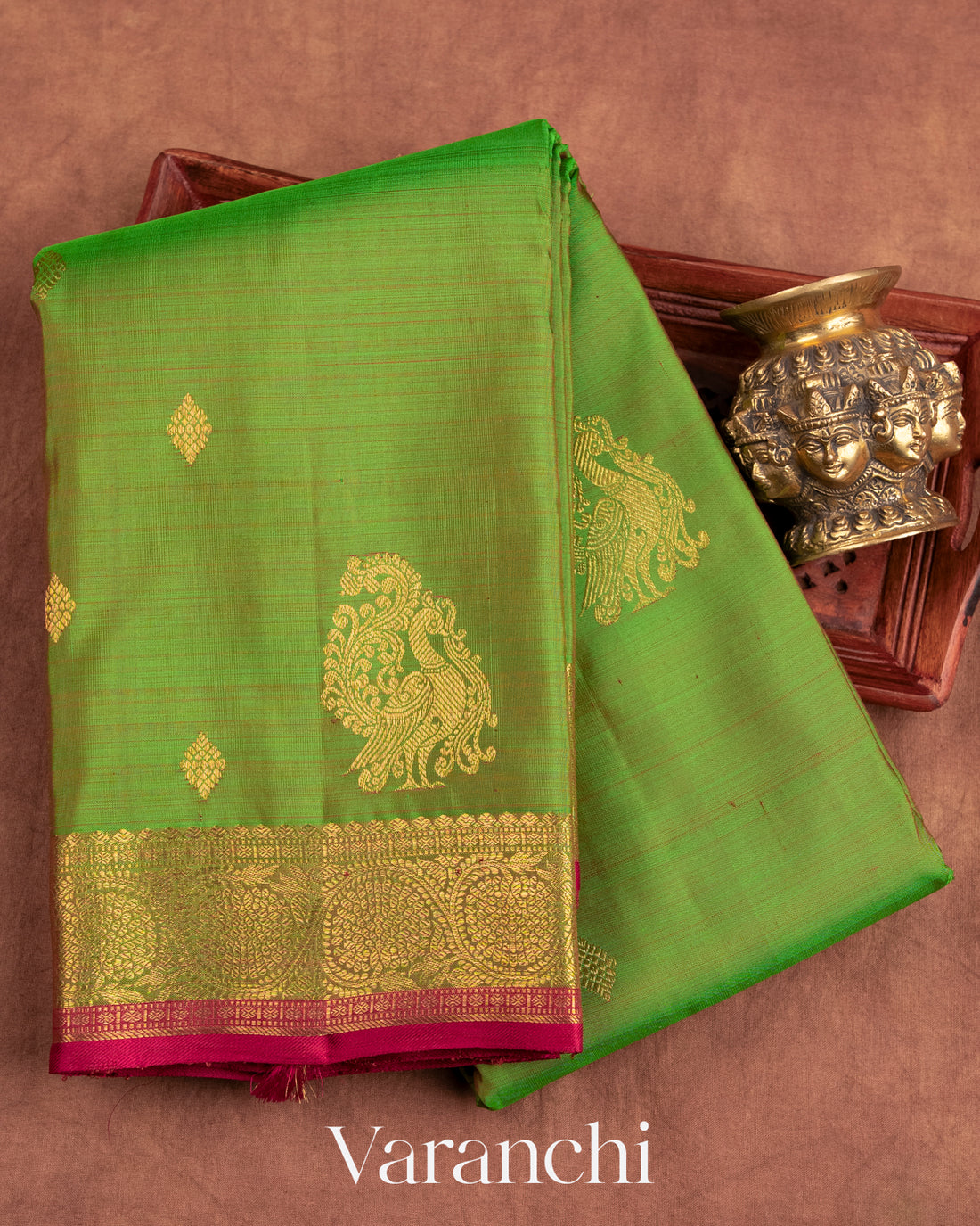 Parrot Green Pure Kanchipuram Silk Handloom Saree