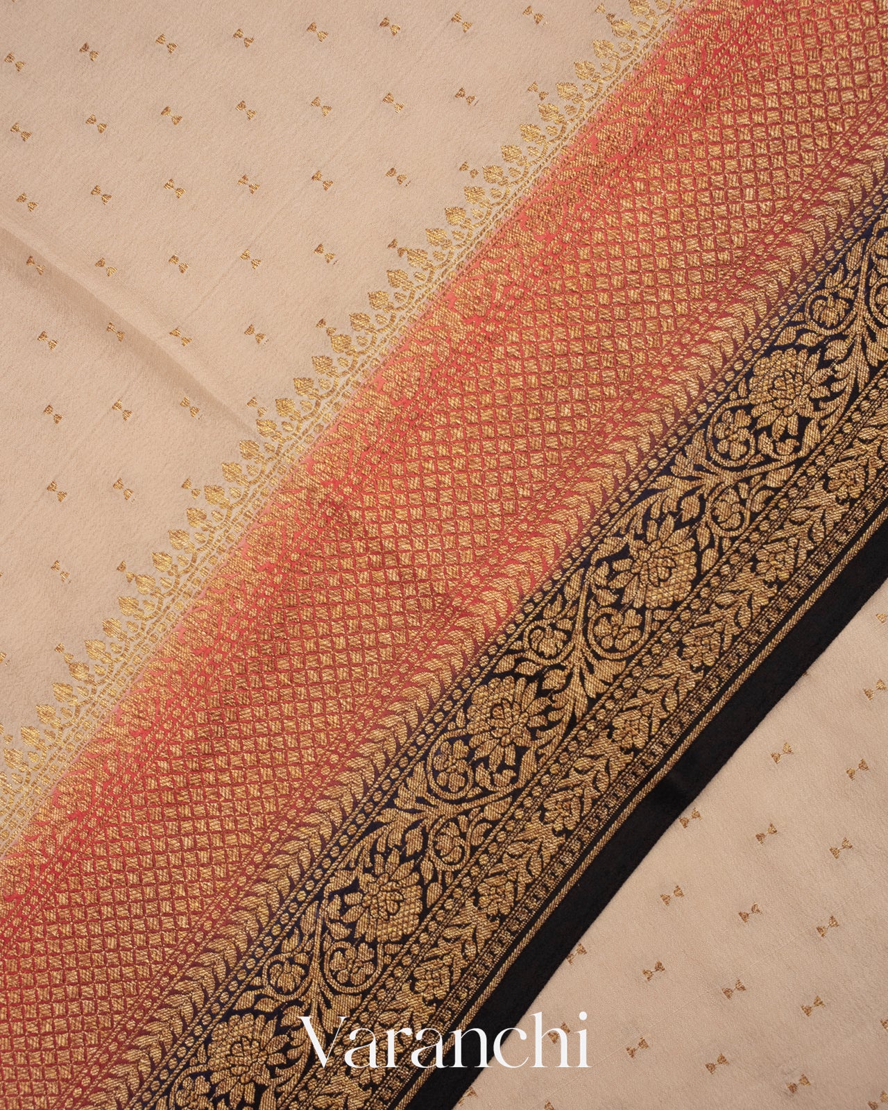 Off White Pure Crepe Silk Handloom Saree