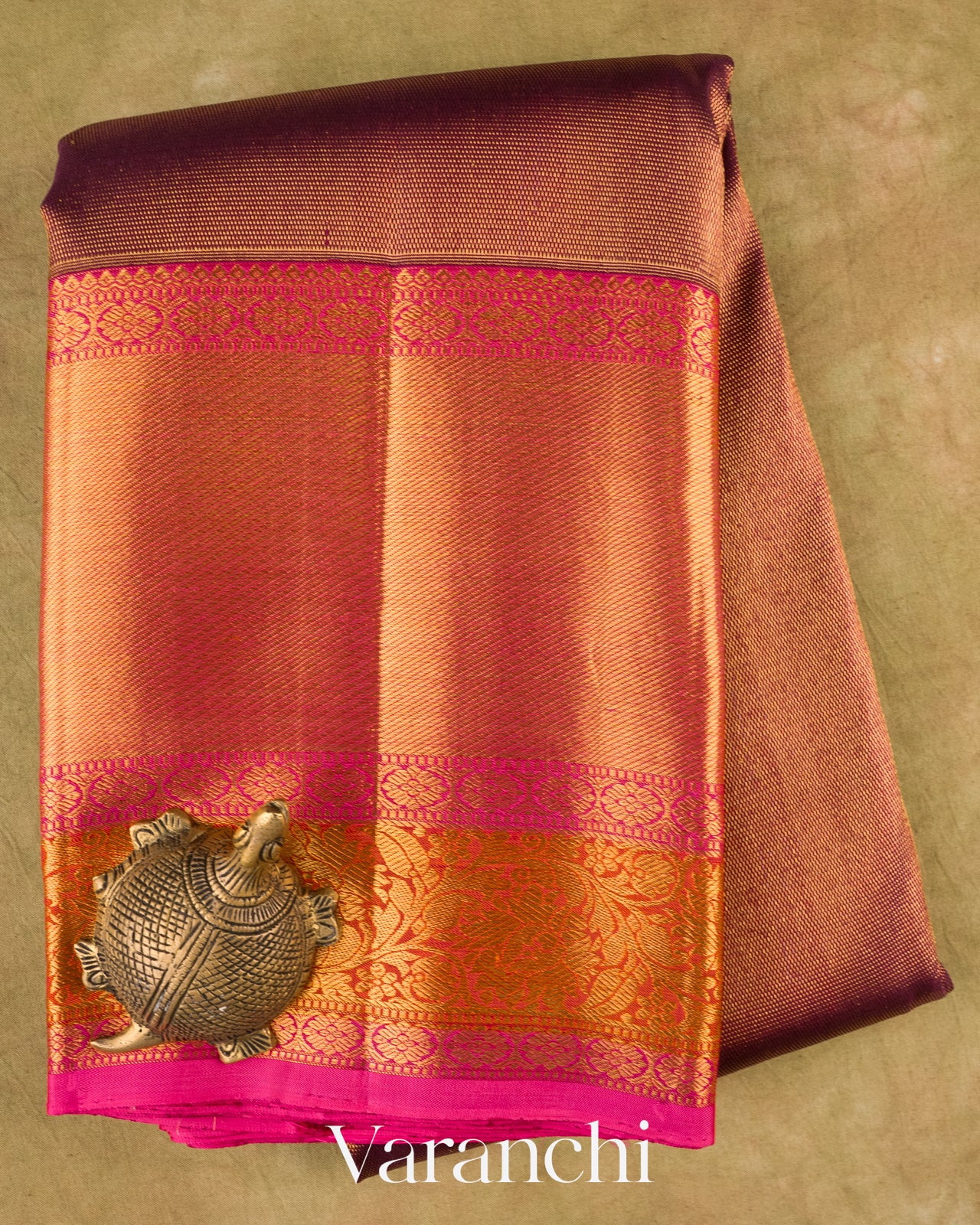 Golden Brown Vaira Oosi Pure Kanchipuram Silk Handloom Saree