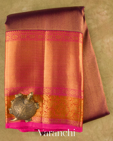 Golden Brown Vaira Oosi Pure Kanchipuram Silk Handloom Saree
