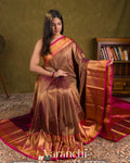 Golden Brown Vaira Oosi Pure Kanchipuram Silk Handloom Saree