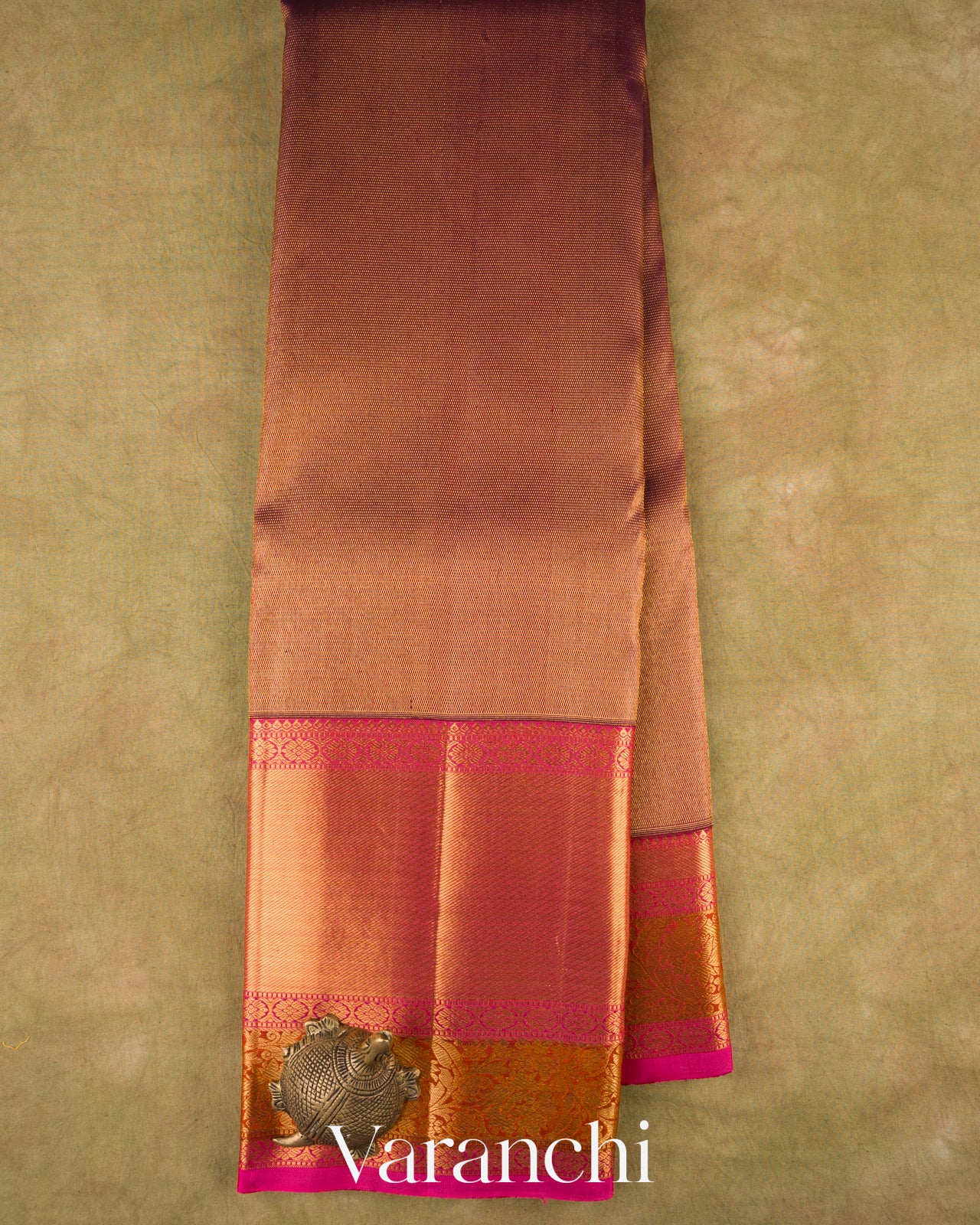 Golden Brown Vaira Oosi Pure Kanchipuram Silk Handloom Saree