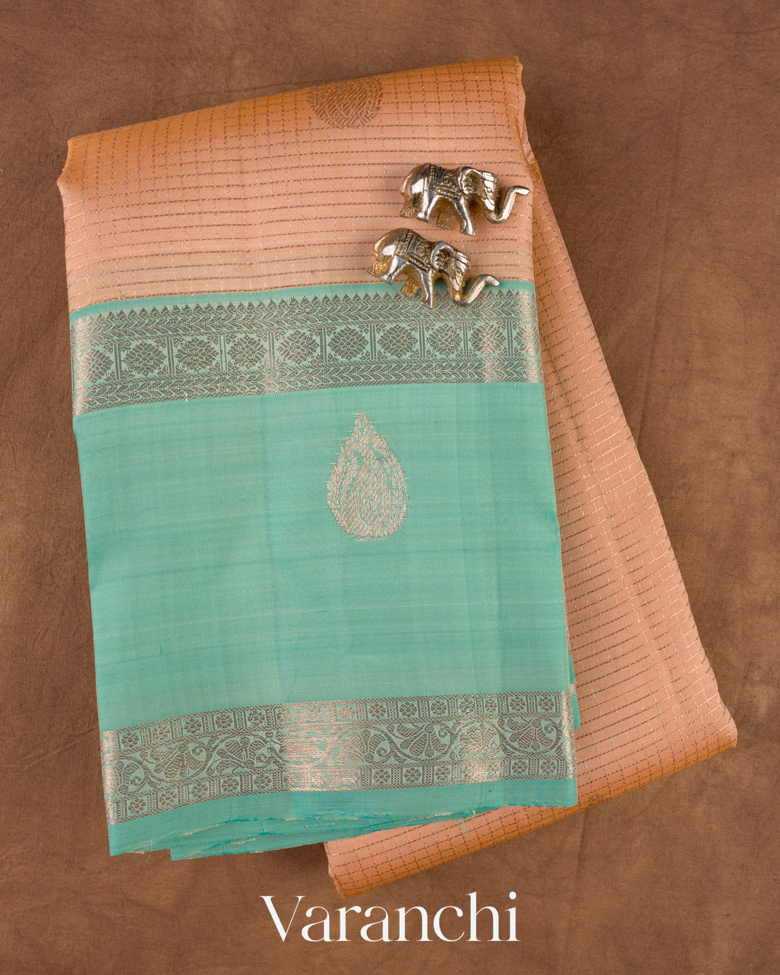 Peach Pure Kanchipuram Silk Handloom Saree