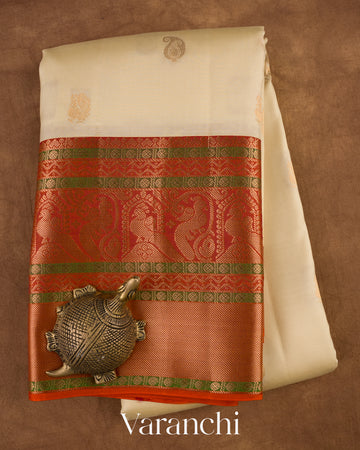 Ivory Pure Kanchipuram Silk Handloom Saree