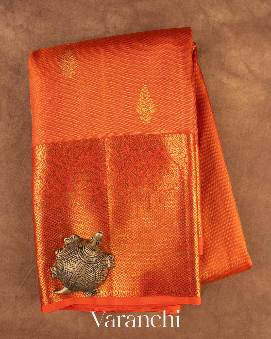 Vermilion Orange Pure Kanchipuram Silk Handloom Saree   