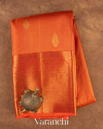 Vermilion Orange Pure Kanchipuram Silk Handloom Saree   