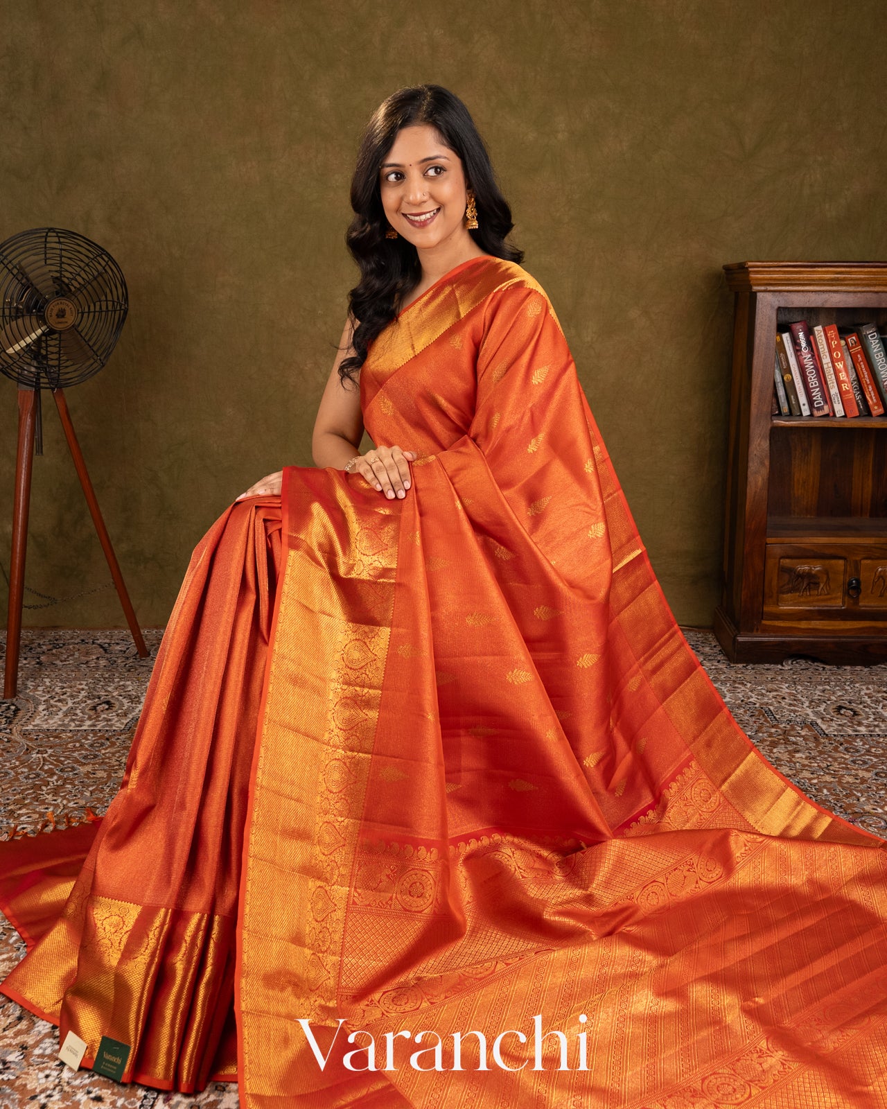 Vermilion Orange Pure Kanchipuram Silk Handloom Saree
