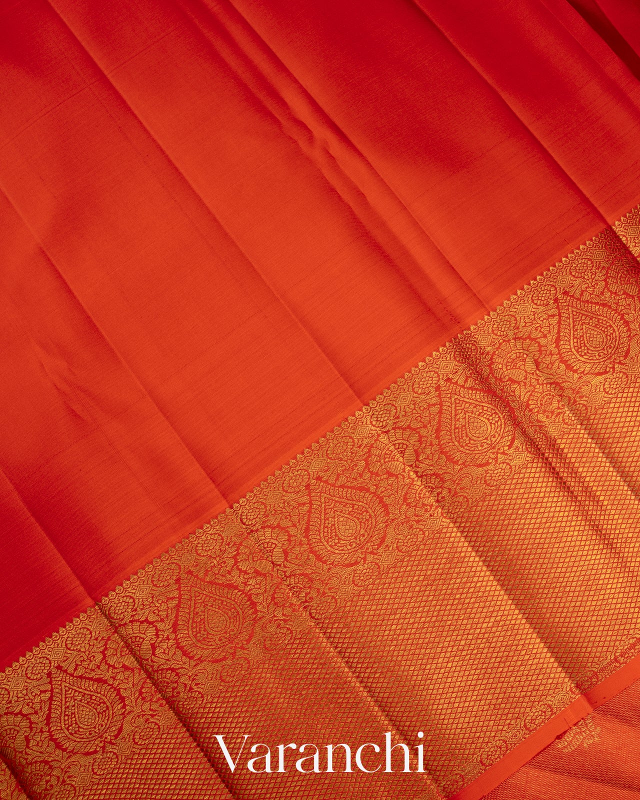Vermilion Orange Pure Kanchipuram Silk Handloom Saree