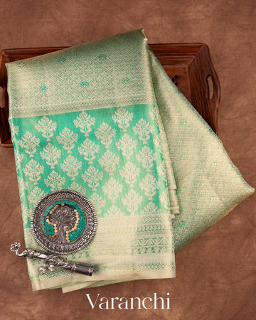 Aqua Green Heavy Brocade Pure Tissue Kanchipuram Silk Saree