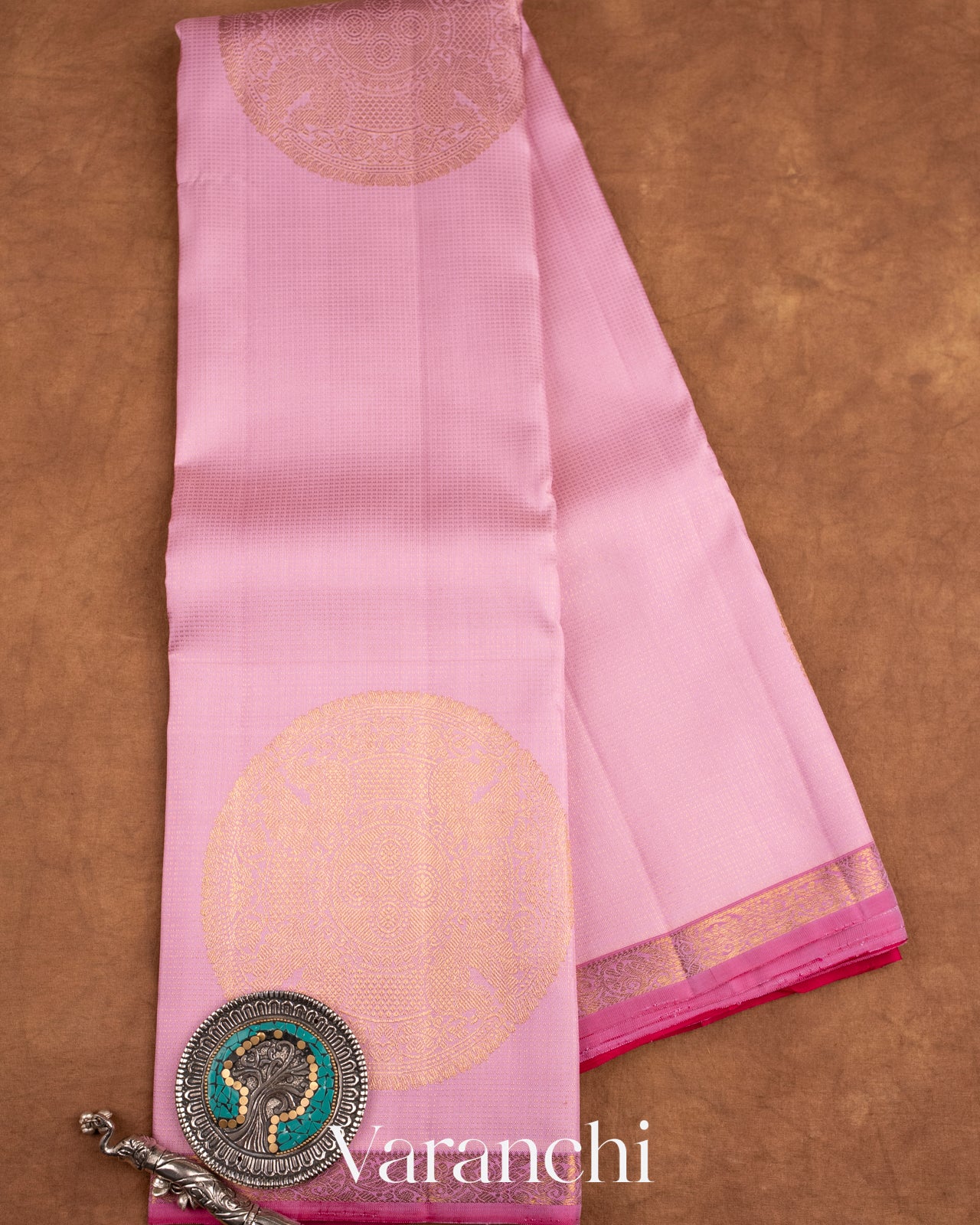 Baby Lavender Vaira Oosi Pure Kanchipuram Silk Handloom Saree