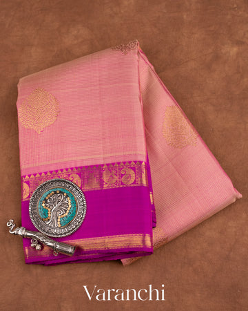 Baby Pink Vaira Oosi Pure Kanchipuram Silk Handloom Saree