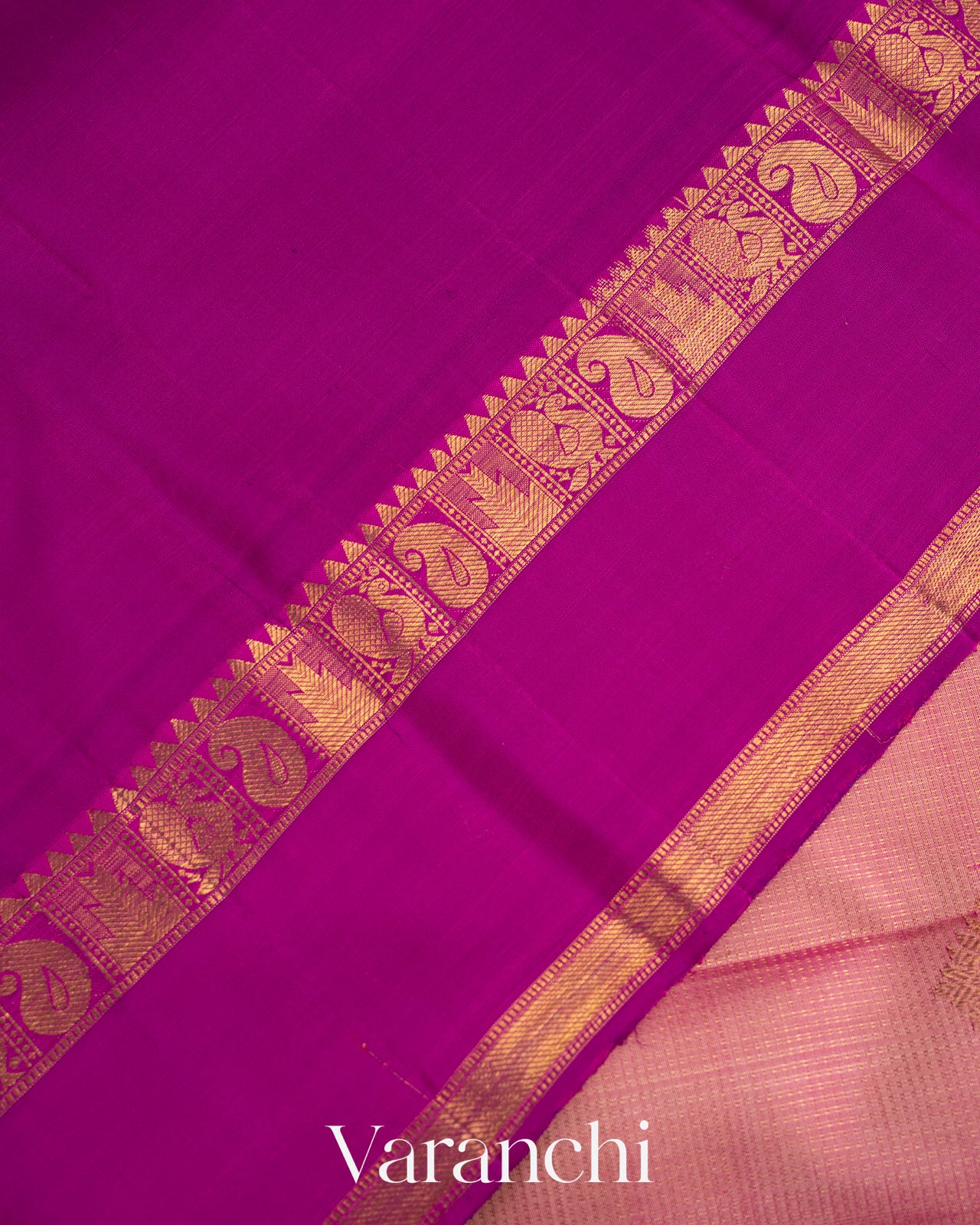 Baby Pink Vaira Oosi Pure Kanchipuram Silk Handloom Saree