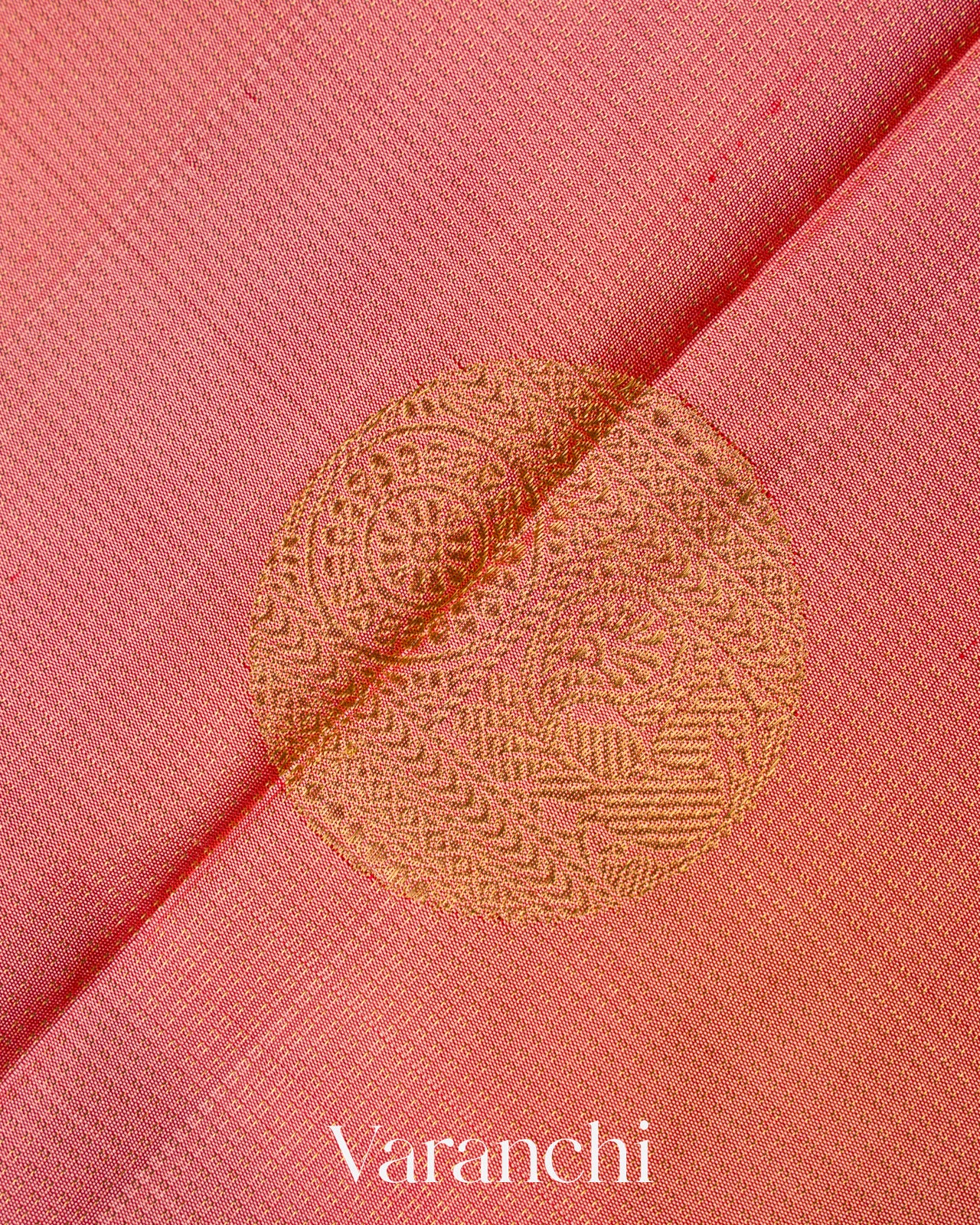 Peachy Pink Pure Kanchipuram Silk Handloom Saree 