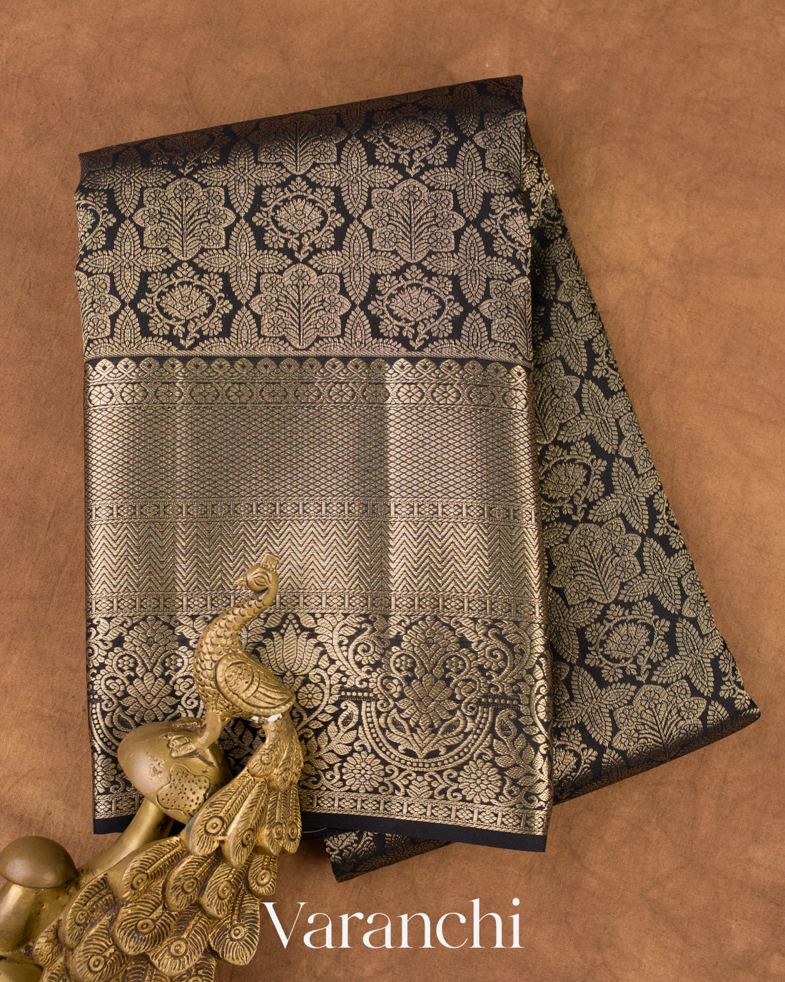 Deep Black Pure Kanchipuram Silk Handloom Saree