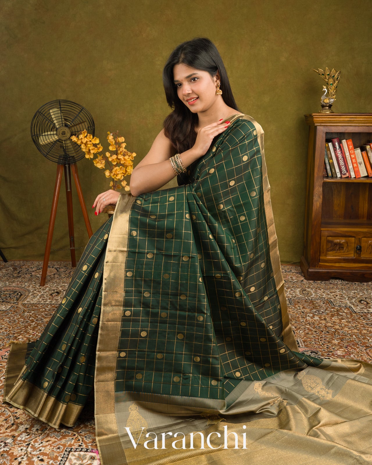 Bottle Green Pure Kanchipuram Silk Handloom Saree