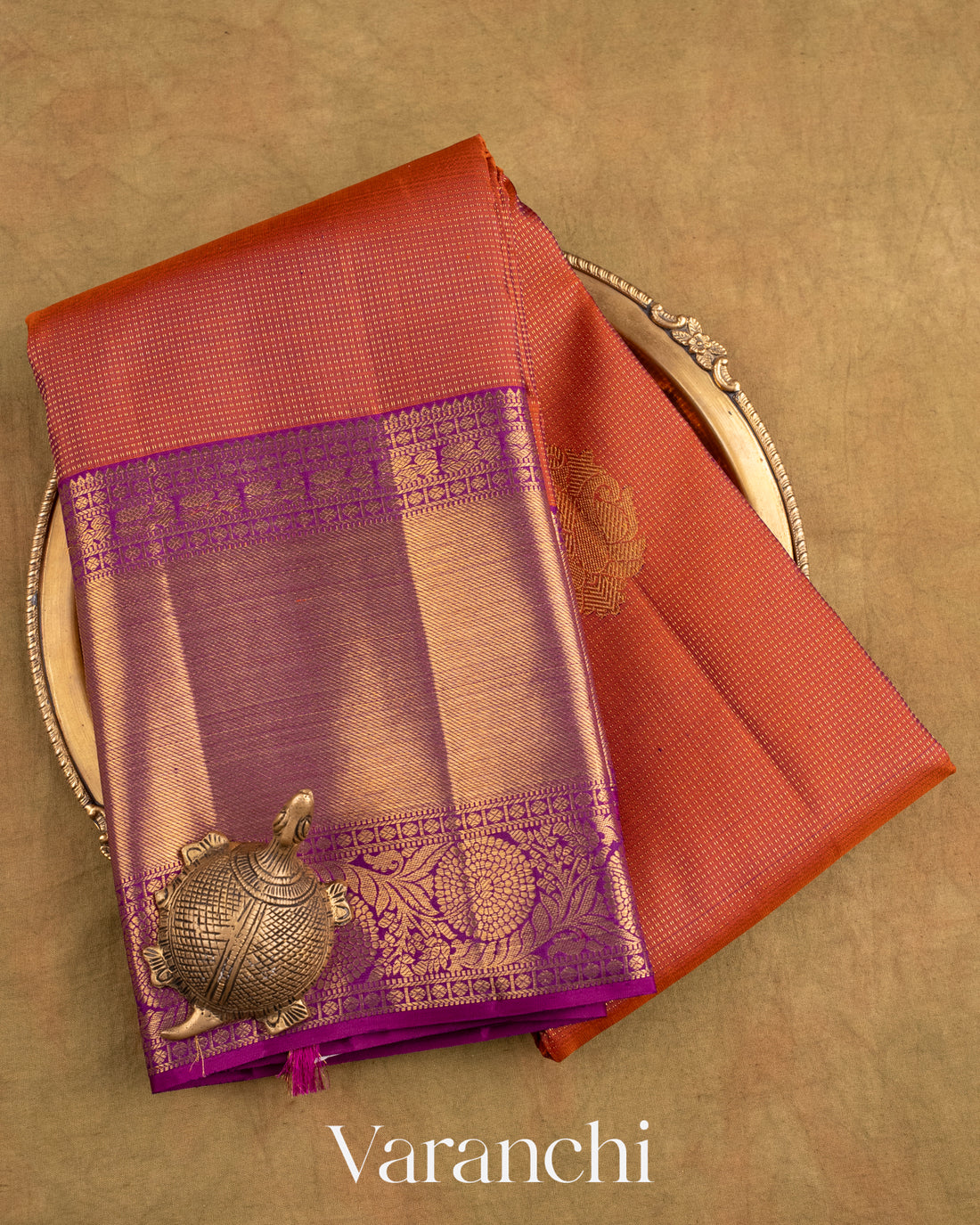 Brick Orange Vaira Oosi Pure Kanchipuram Silk Handloom Saree