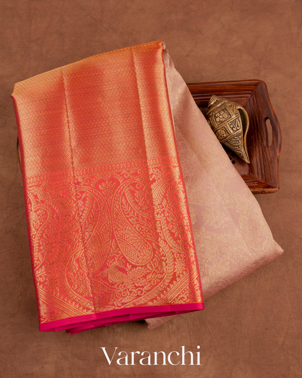 Light Blush Peach Heavy Brocade Pure Kanchipuram Silk Saree