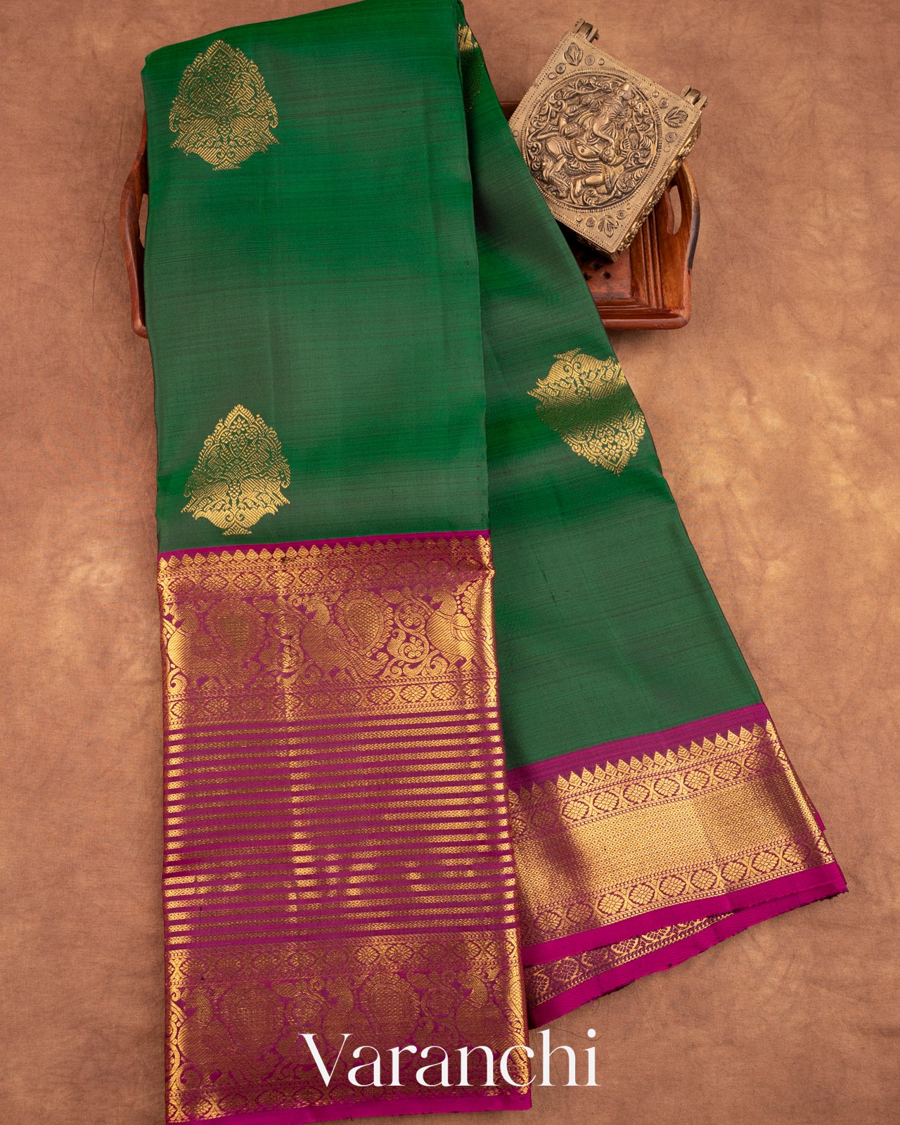 Dark Green Pure Kanchipuram Silk Handloom Saree