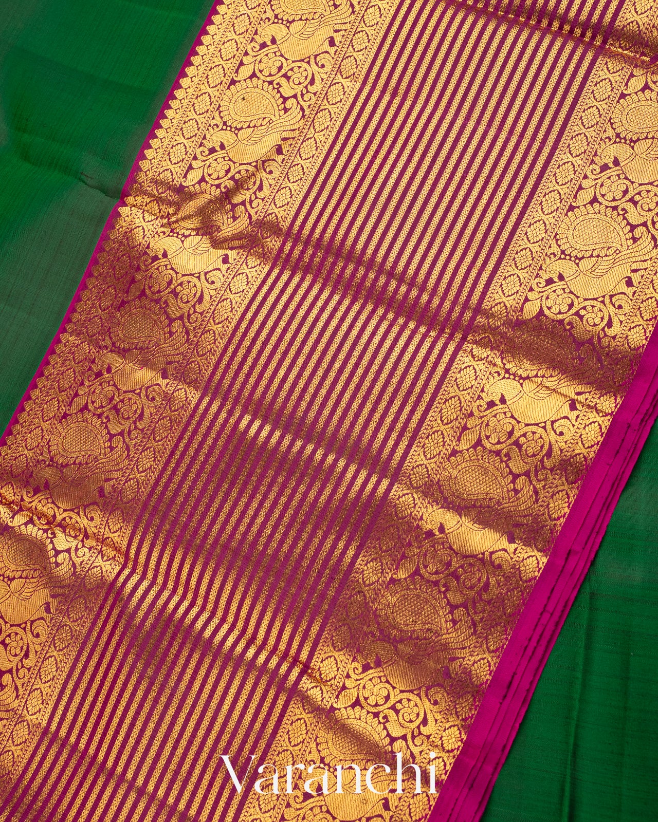 Dark Green Pure Kanchipuram Silk Handloom Saree