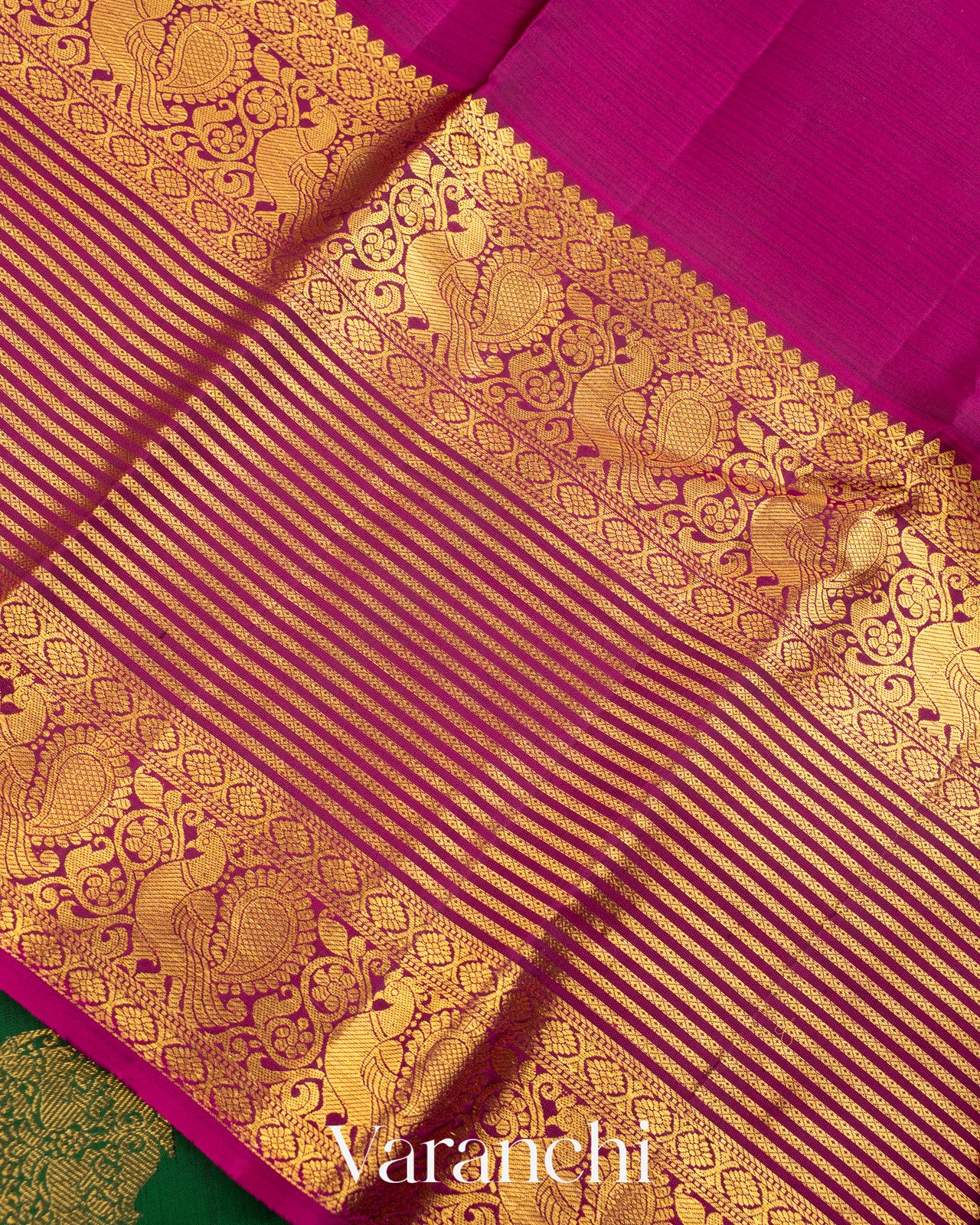 Dark Green Pure Kanchipuram Silk Handloom Saree