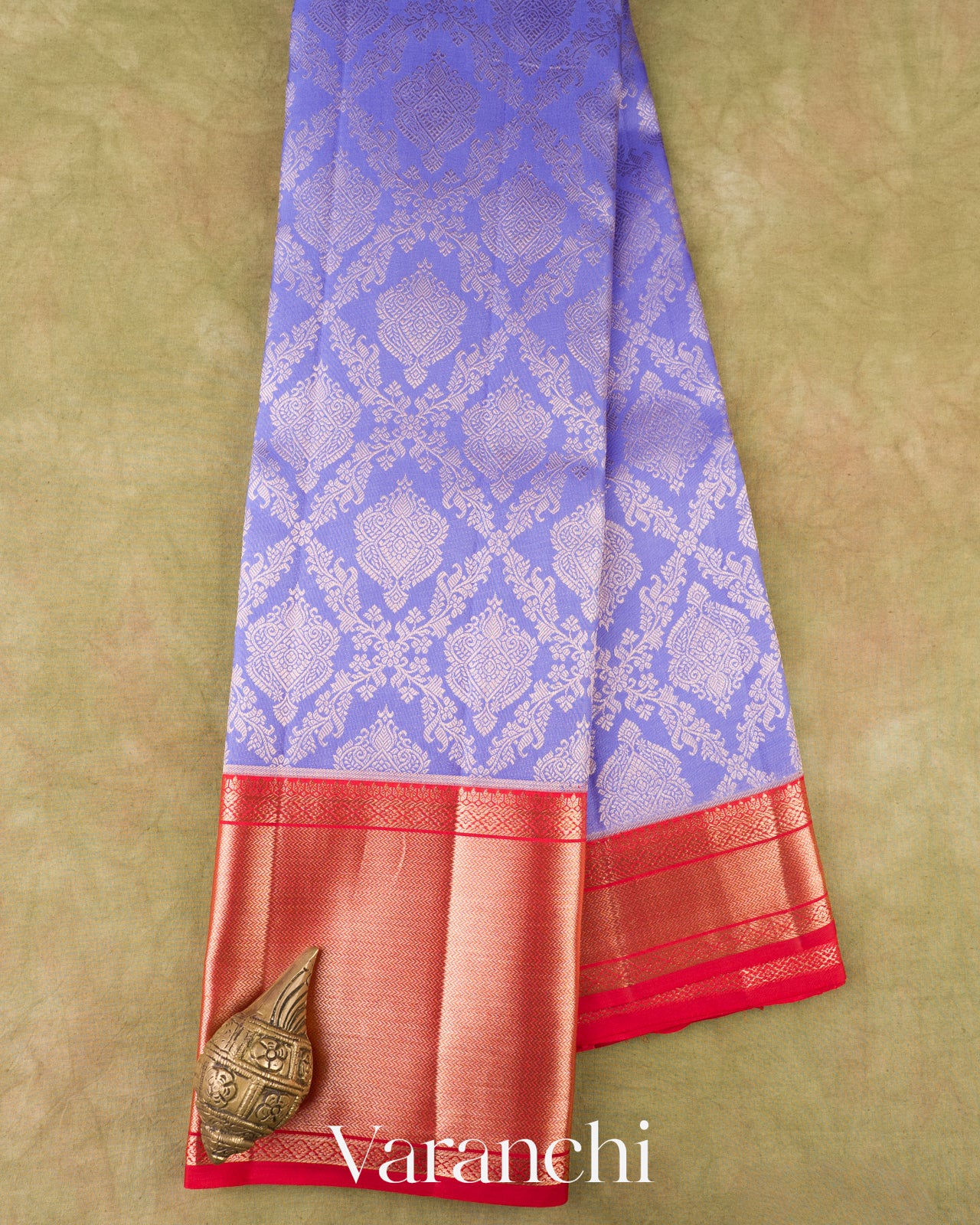 Lavender Blue Heavy Brocade Pure Kanchipuram Silk Handloom Saree