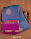 Dusky Indigo Blue Vaira Oosi Pure Kanchipuram Silk Handloom Saree