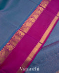 Dusky Indigo Blue Vaira Oosi Pure Kanchipuram Silk Handloom Saree