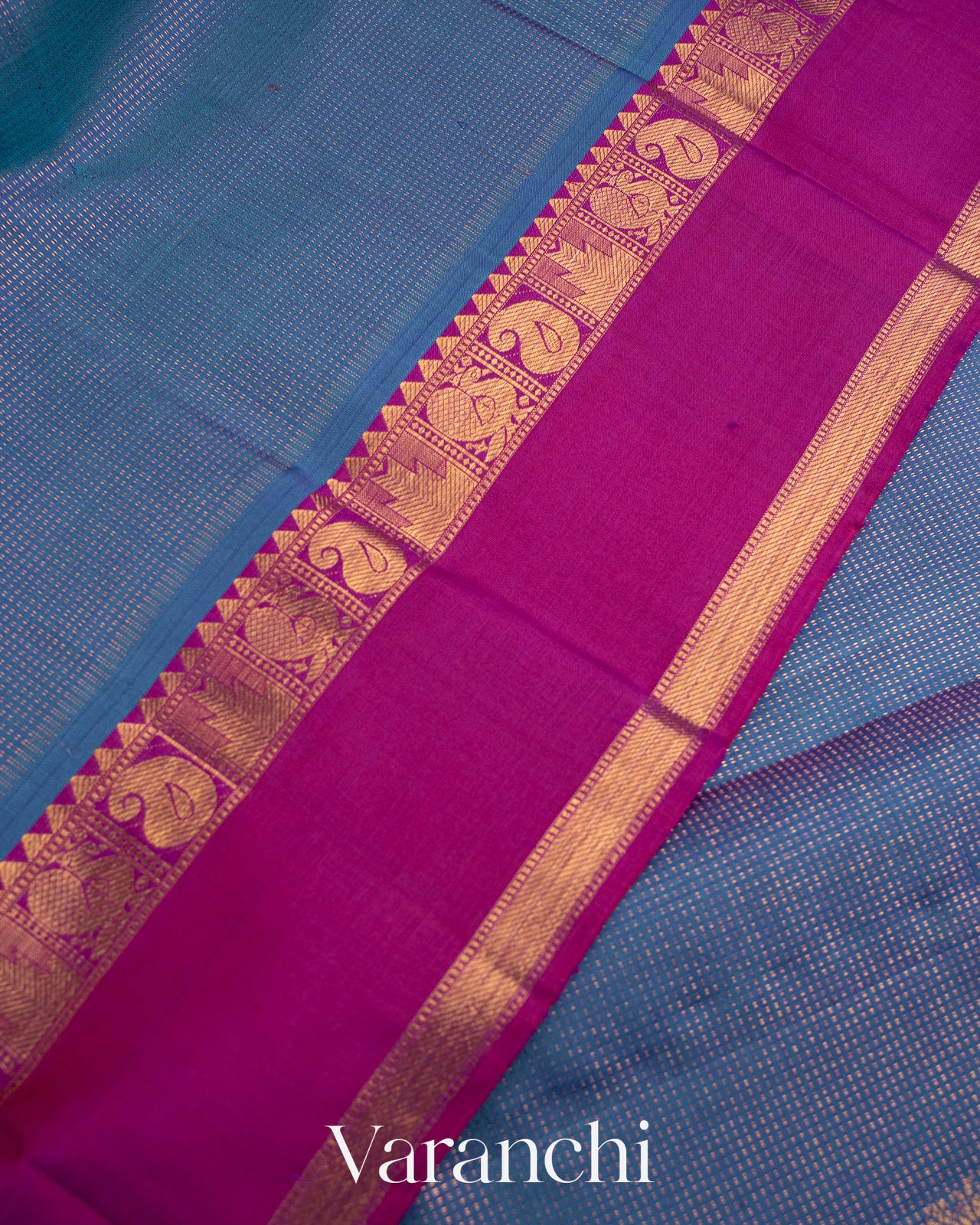 Dusky Indigo Blue Vaira Oosi Pure Kanchipuram Silk Handloom Saree