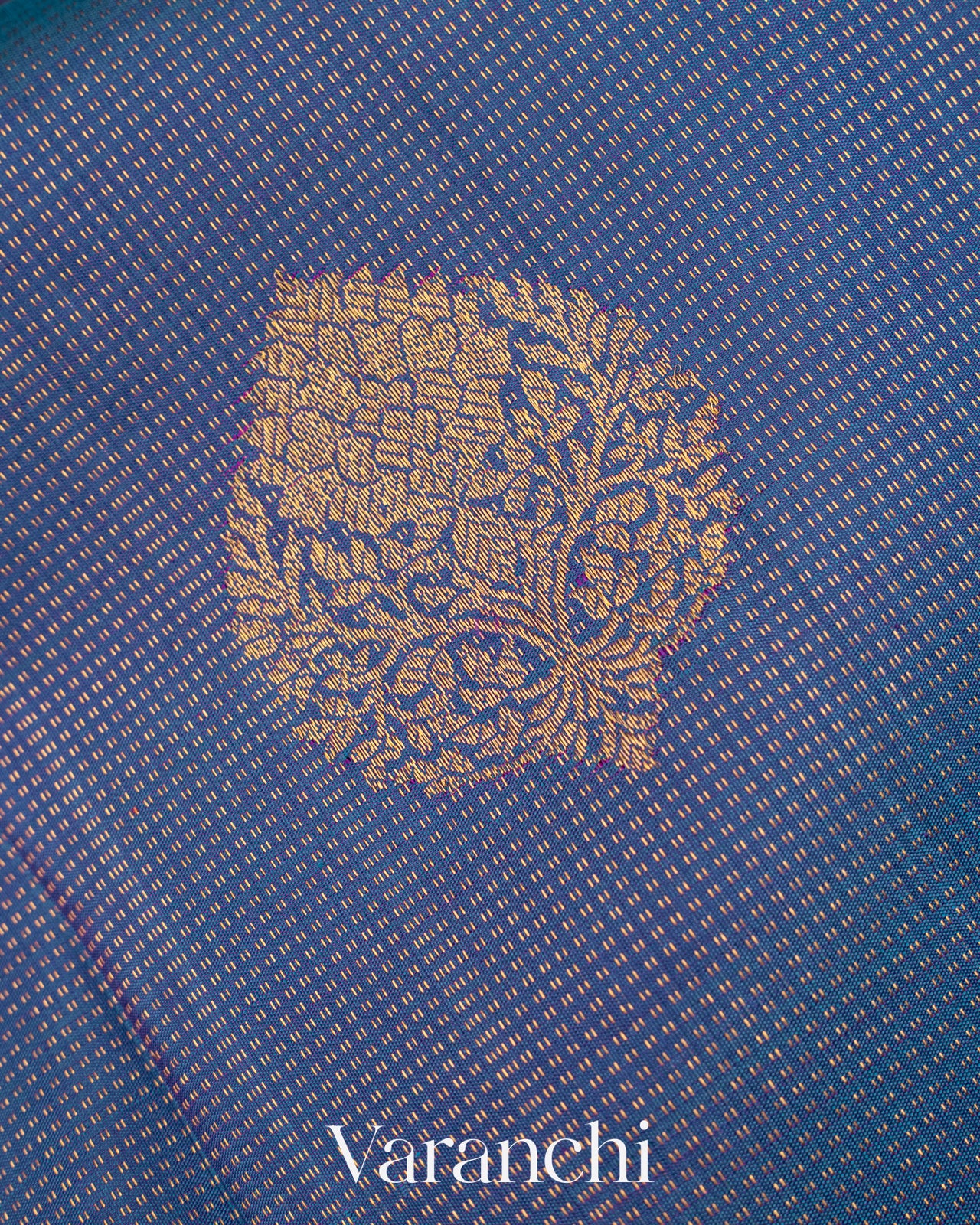 Dusky Indigo Blue Vaira Oosi Pure Kanchipuram Silk Handloom Saree